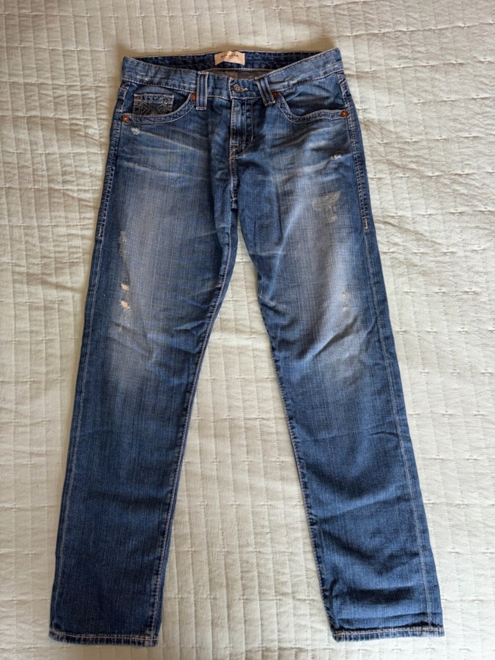 Big Star Women's Boyfriend Jeans in Distressed Blue Denim